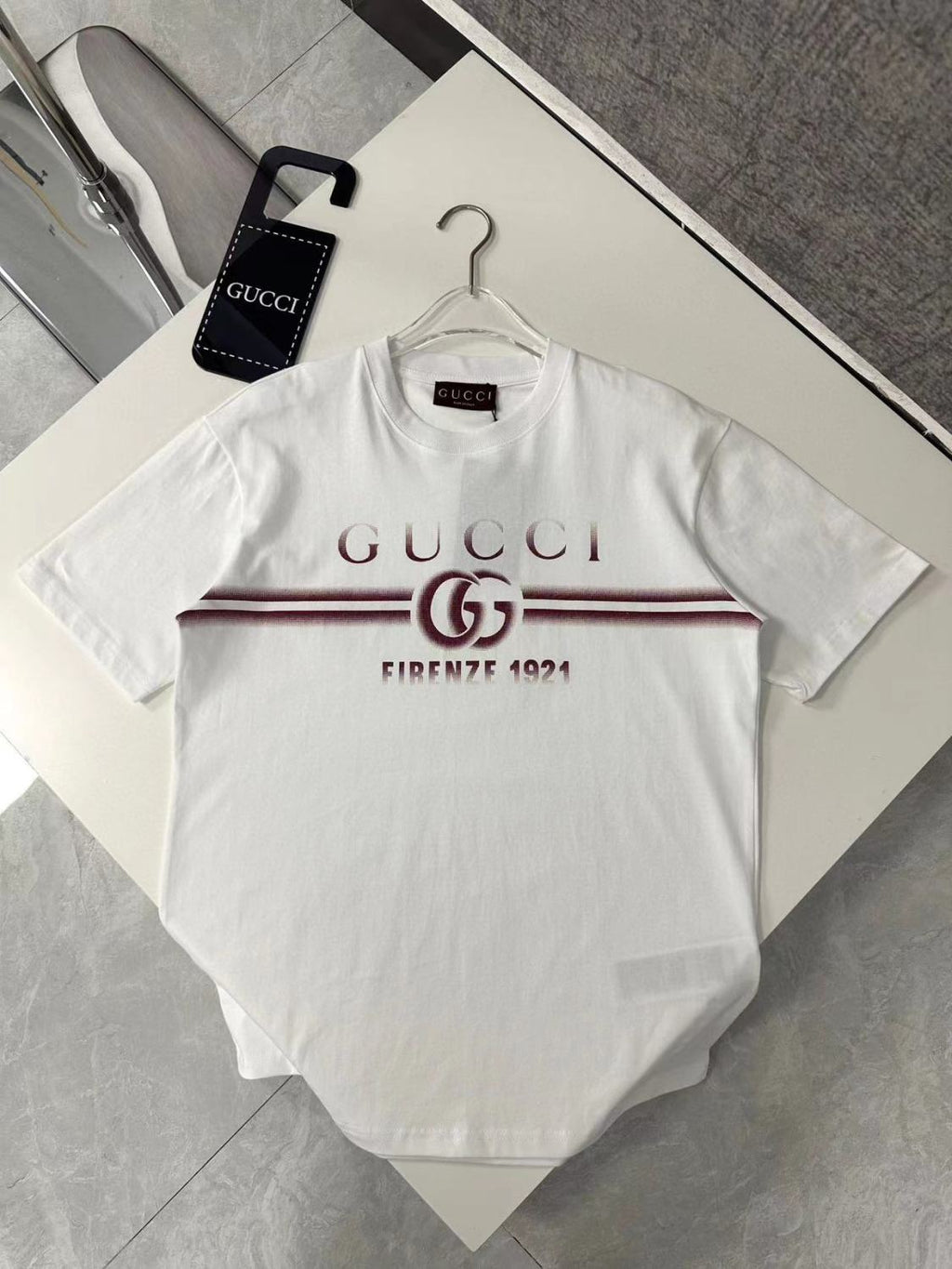 Gucci Men's Summer Letter Logo Print White Round Neck Short Sleeve T-Shirt #72297