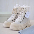 Brunello Cucinelli Women's Fall/Winter Patchwork Ankle Boots Suede Round-Toe Lace-Up Short Boots Solid-Color Snow Boots Shoes Ngvp #2558