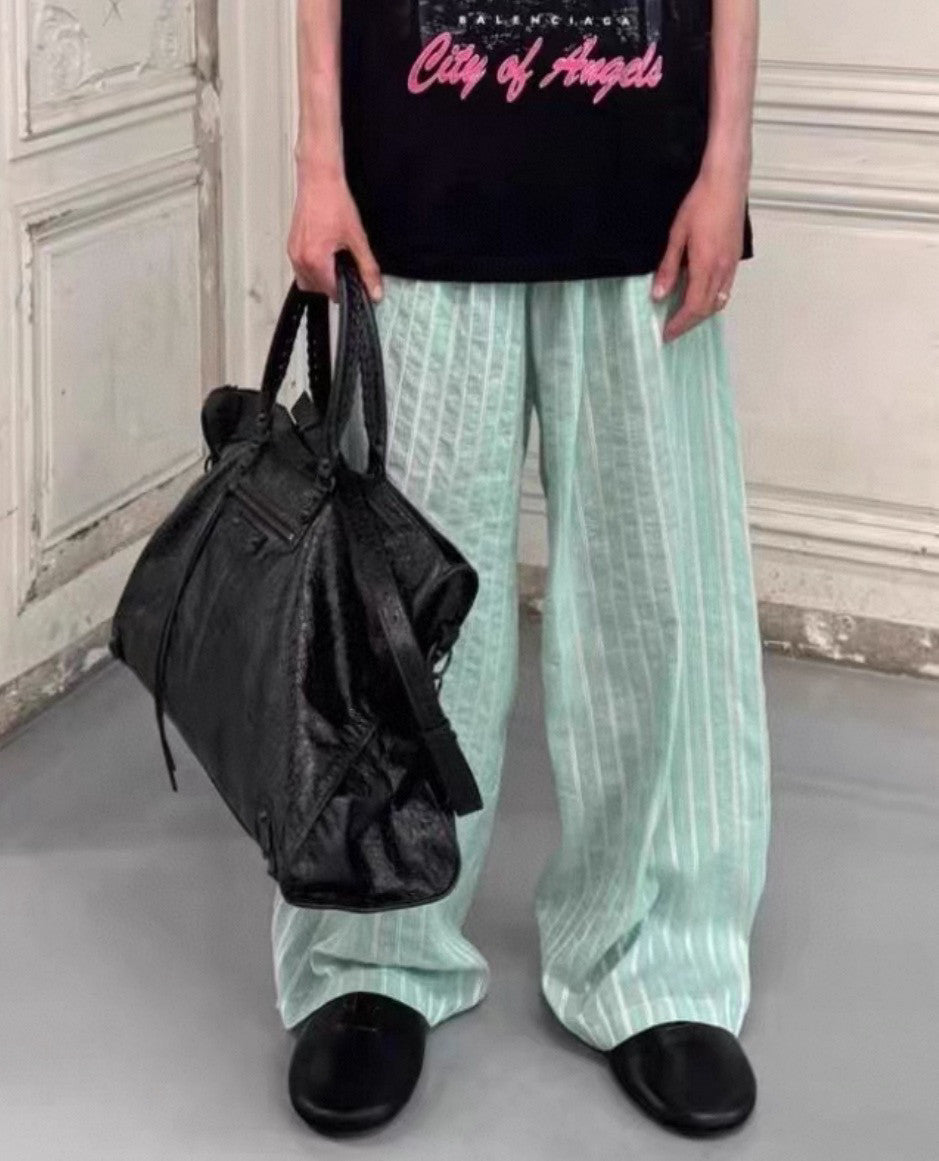 Balenciaga Men's & Women's Striped Elastic Waist Cotton Solid Color Loose-Fit Pajama Pants All-Season Casual Long Pants Ngvp #2346