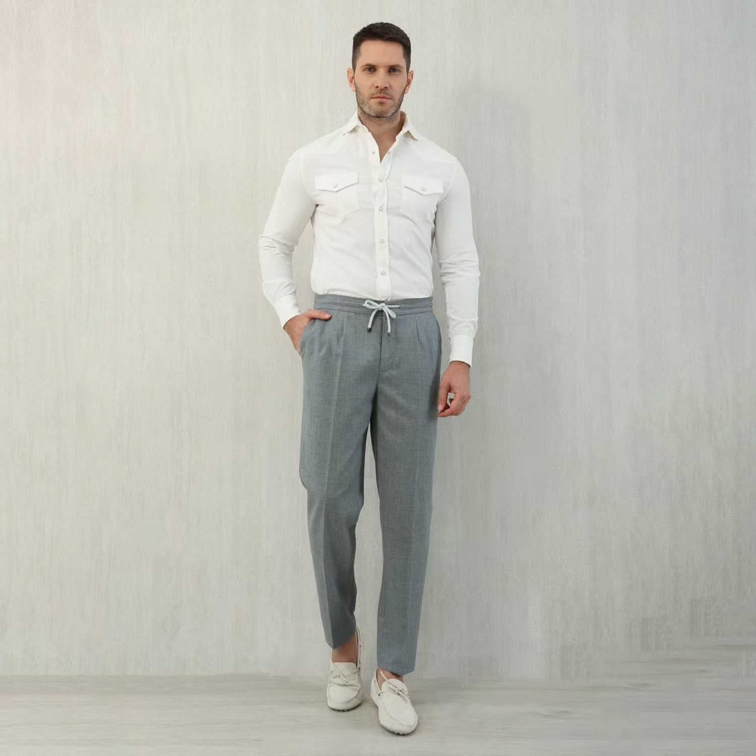 Brunello Cucinelli Men's Spring And Autumn Casual Drawstring Pants Fashion Trousers Loose Straight Comfortable Cotton Thin Trousers Ngvp #1469