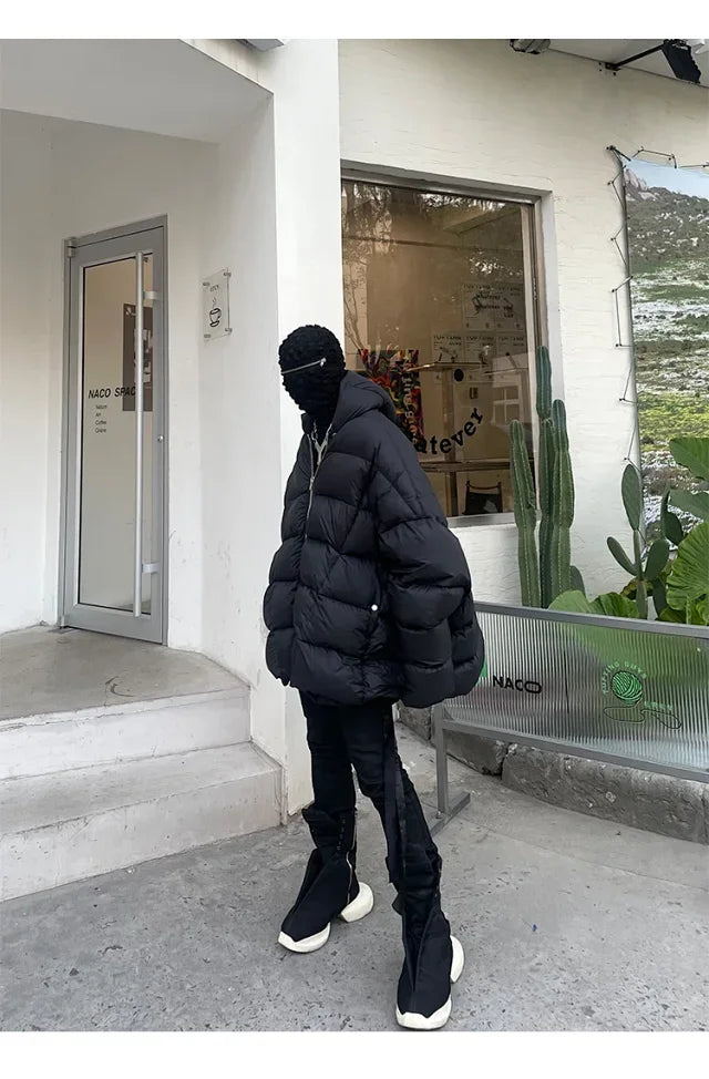 Rick Owens Men's Winter Diablo Style Solid Color Bat Sleeve Loose Hooded Long Sleeve Puffer Down Jacket Ngvp #8833