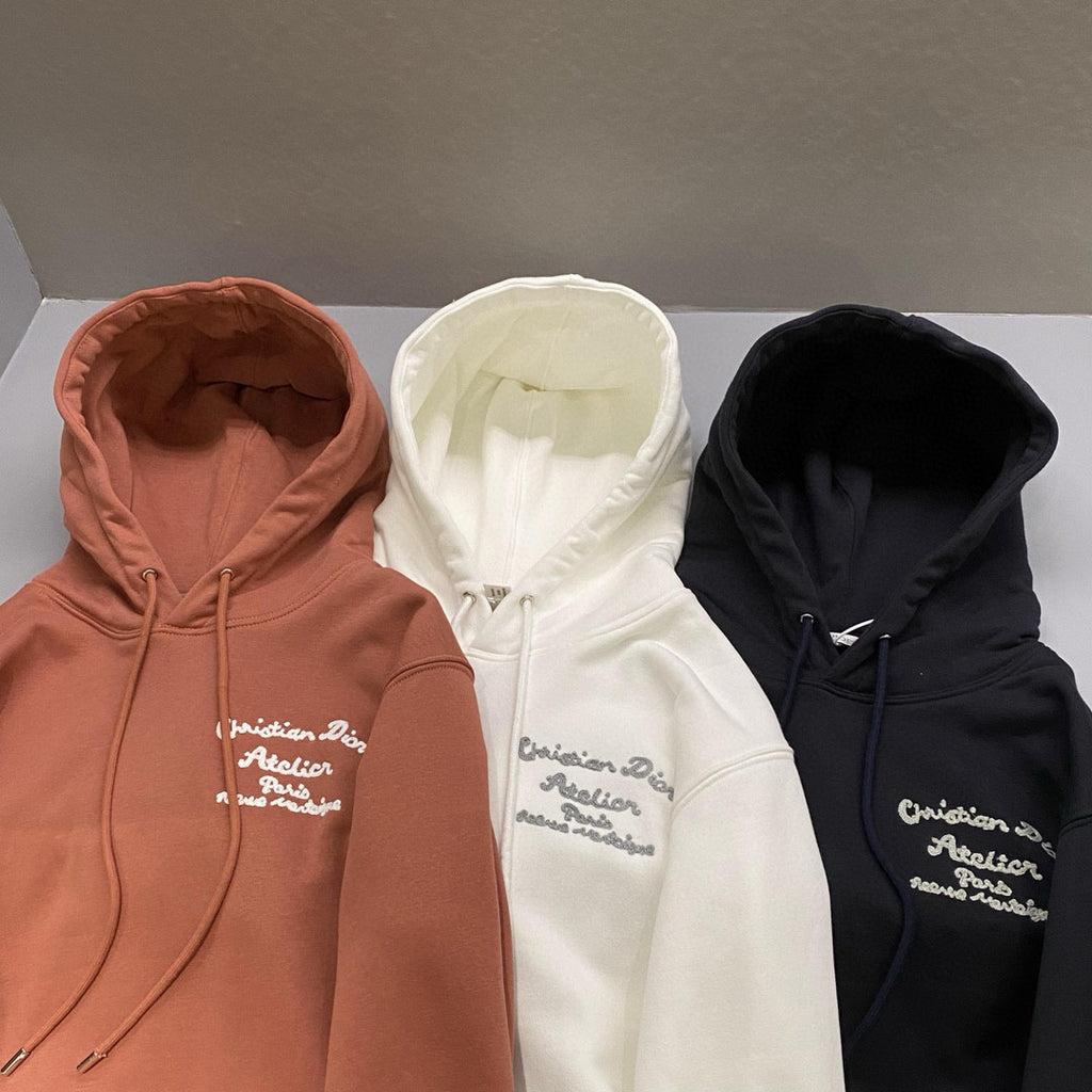 Dior Men's Autumn and Winter Solid Colour Embroidered Logo Pullover Thickened Hooded Sweatshirt #97852