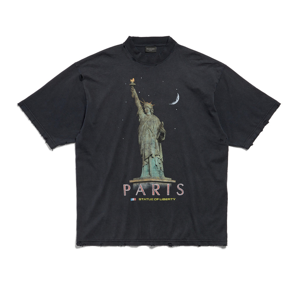 Balenciaga Men's Spring/summer Statue Of Liberty Solid Color Retro Loose Casual Plain Knitted Large Silhouette Short Sleeved T-shirt Ngvp #8352