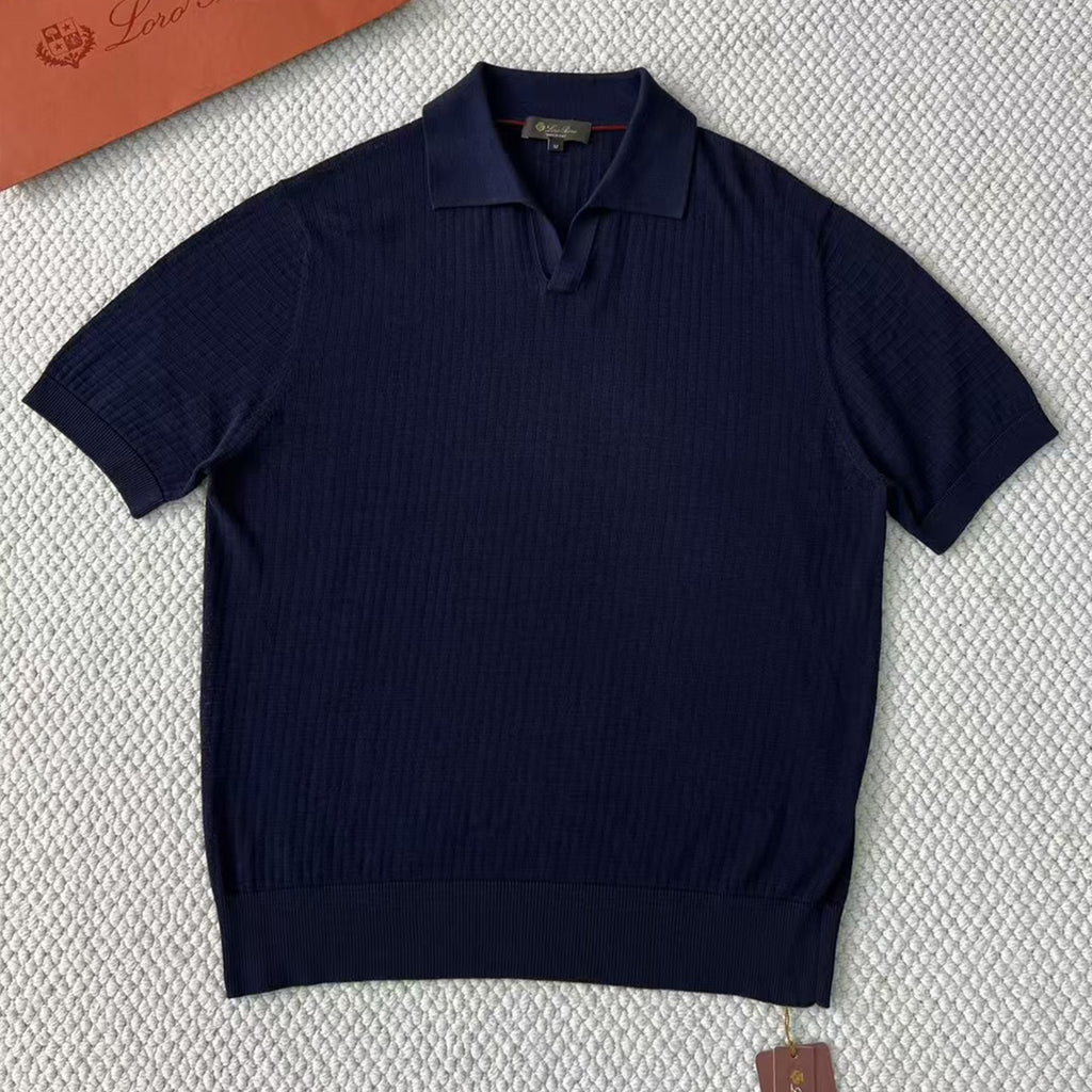 Loro Piana Men's Summer Refreshing Thin Knitted Lapel Short-sleeved Top Multicoloured Fashion Comfortable Temperament T-shirt Ngvp #9956