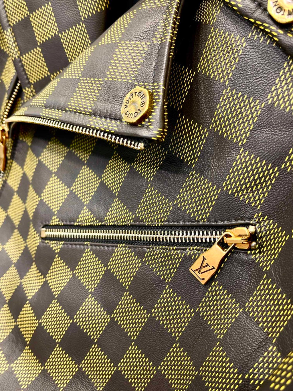Louis Vuitton Men's Autumn and Winter Checkerboard Print Zipper Short Lapel Long Sleeve Leather Jacket #73267