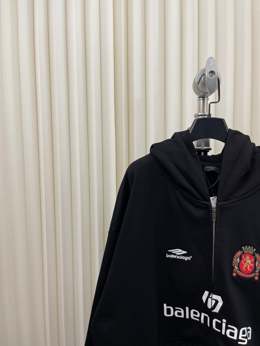 Balenciaga Shanghai Soccer Hoodie Men's Spring Autumn Black and White Medium Fit Zip Up Hooded Zip Up Long Sleeve Jacket #76768