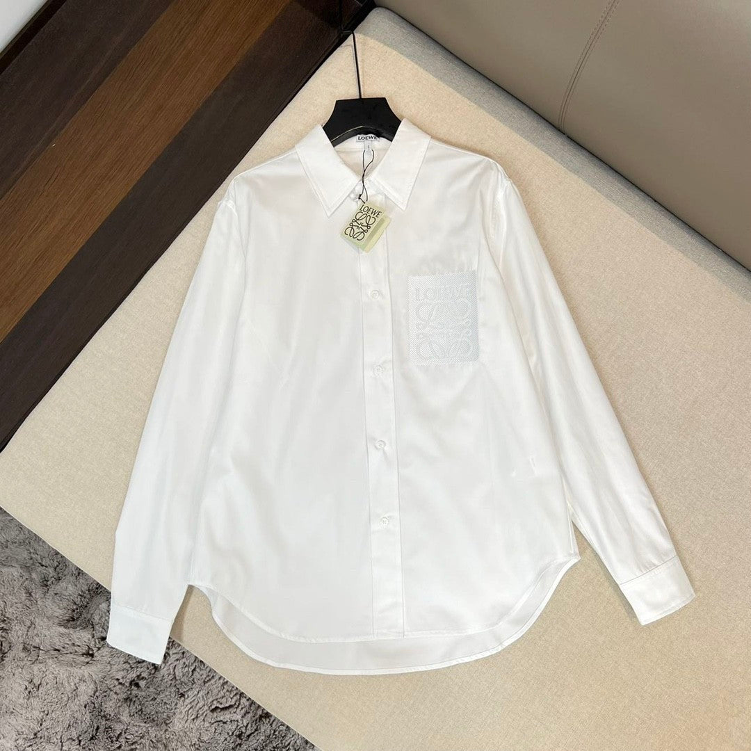 Loewe Men's Spring and Autumn Solid Color Single Breasted Lapel Long Sleeve Shirt #99552