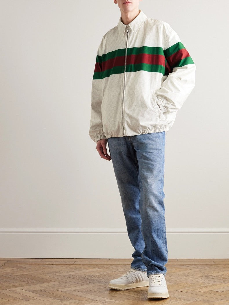 Gucci Men's Spring and Autumn GG Printed Cotton Colorful Webbing Standing Collar Zipper Casual Long Sleeve Sports Jacket #99962