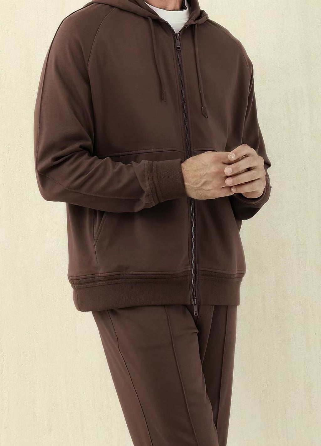 Ermenegildo Zegna Men's Spring/Fall Zipper Drawstring Hoodie Sweatshirt & Solid-Color Casual Pants Suit Set Ngvp #2352