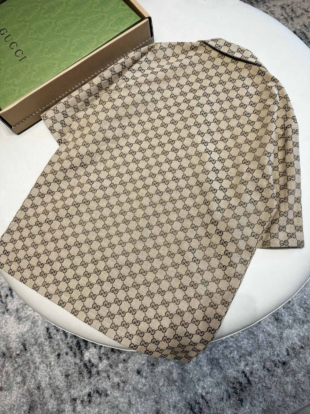 Gucci Men's Summer Brown Lapel Single Breasted Logo Printed Short Sleeve Shirt #98679