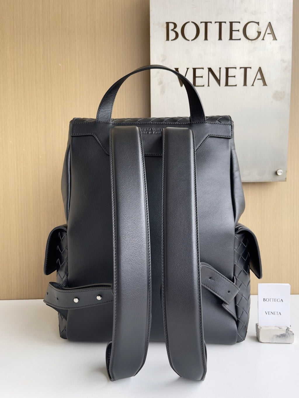 Bottega Veneta Back To School Men's Solid Color Flap Closure Woven Cowhide Leather Shoulder Bag Backpack Rucksack Bags #195225