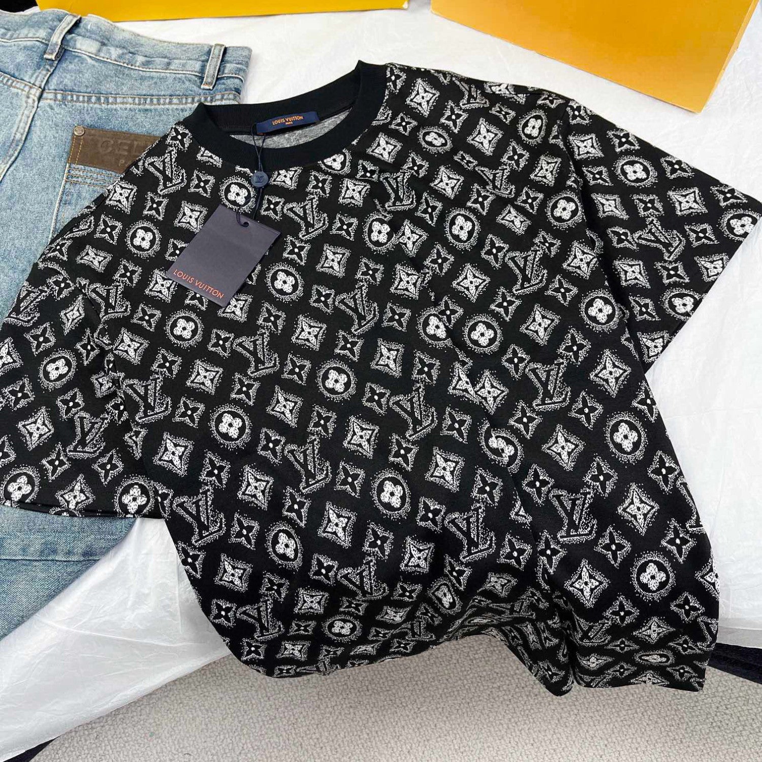 Louis Vuitton Men's Summer Logo Full Print Casual Crew Neck Cotton Short Sleeve T-Shirt #99273