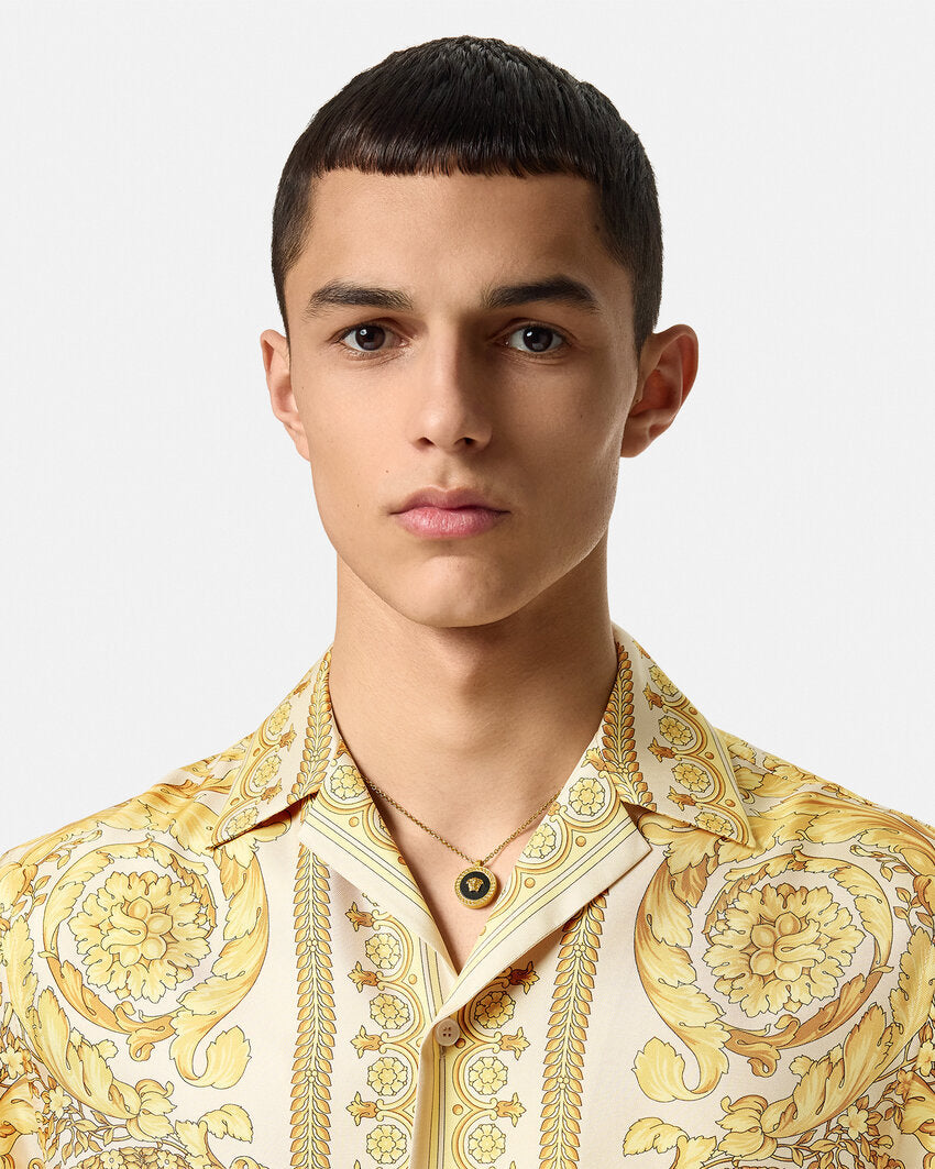 Versace Men's Summer Solid Color Single Breasted Lapel Short Sleeve BAROCCO Silk Shirt Casual Elastic Shorts Ngvp #8287
