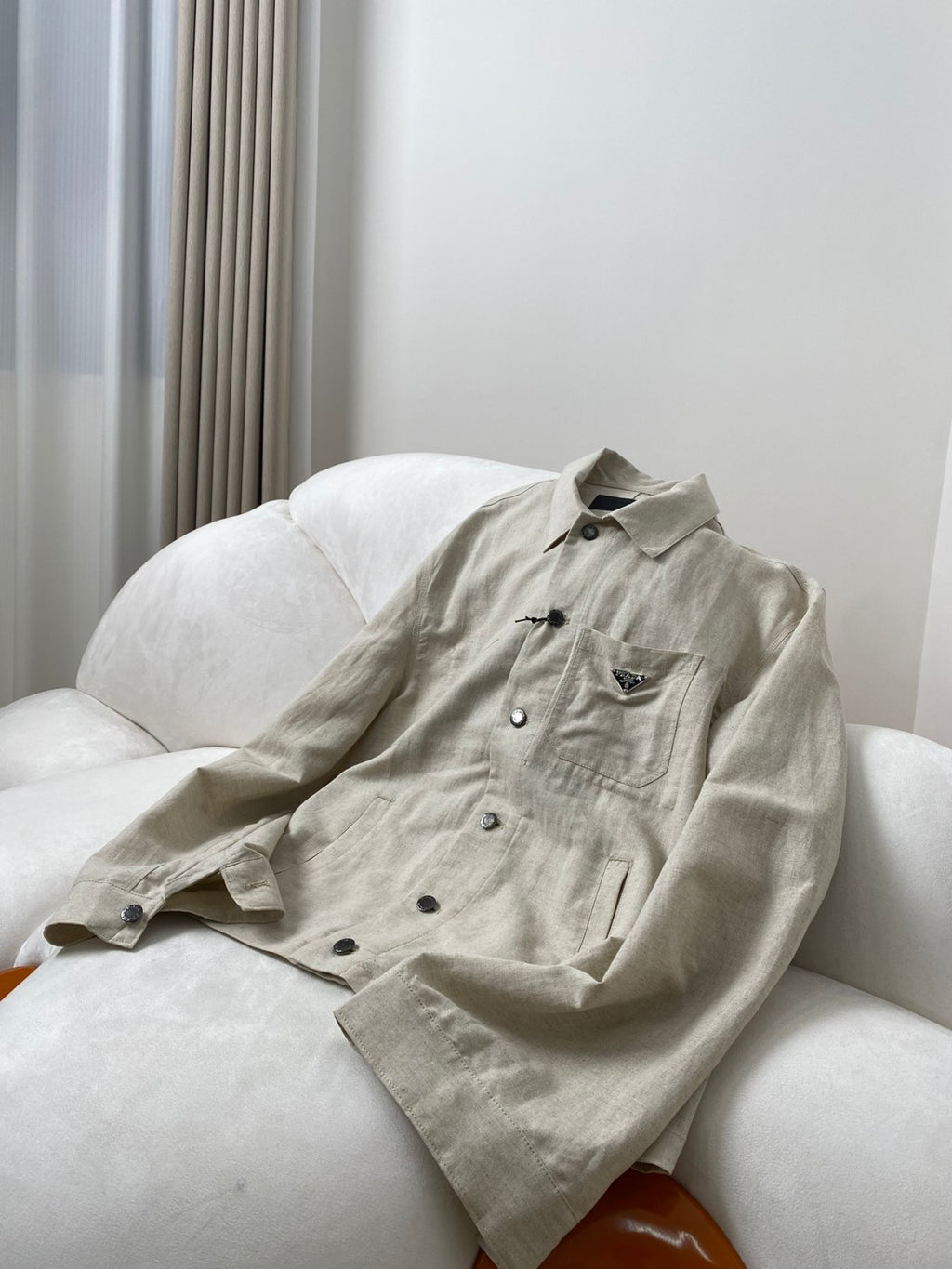 Prada Men's Spring And Fall Beige Lapel Single Breasted Long Sleeved Shirt Jacket #72511