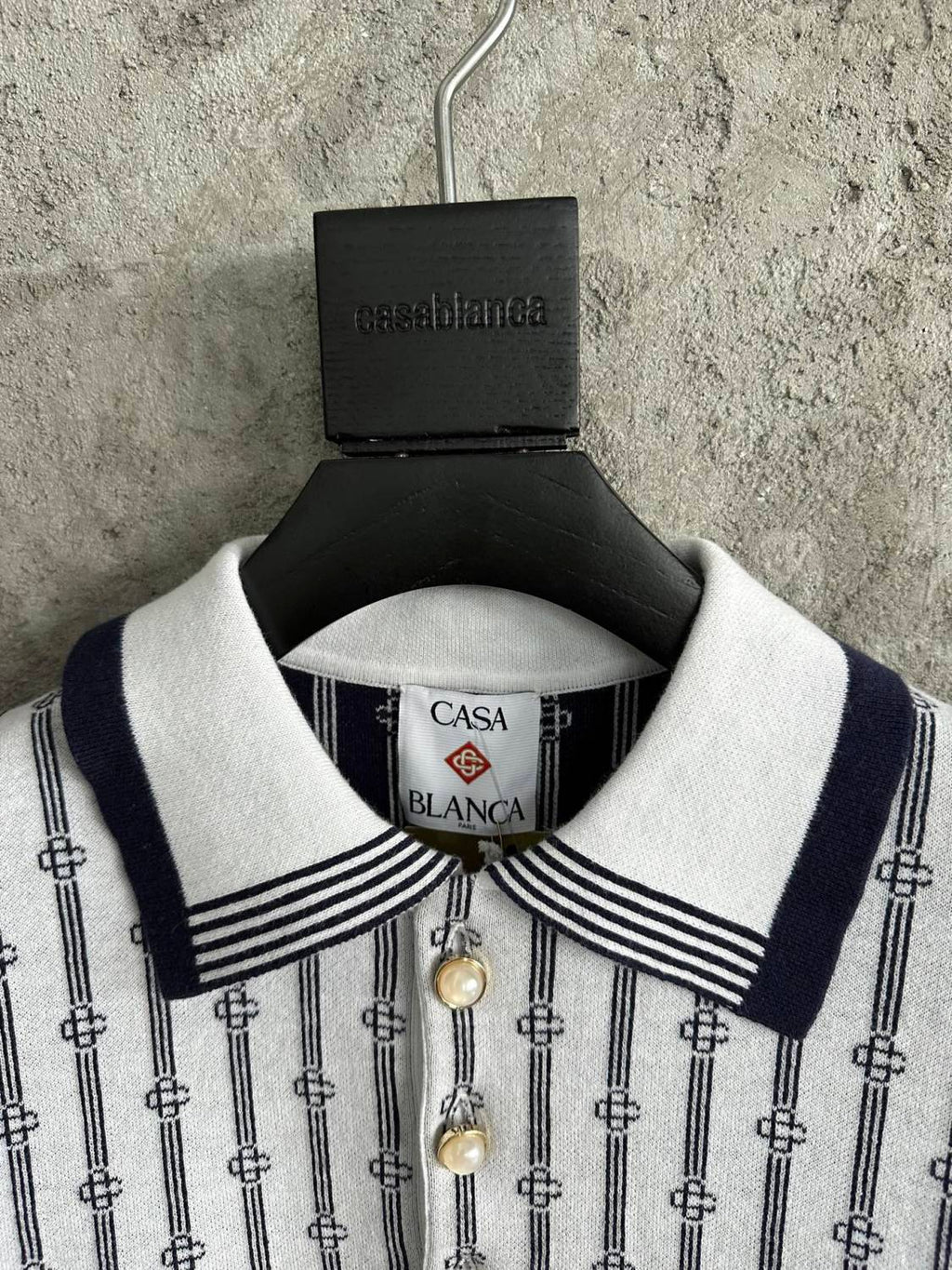 Casablanca Men's And Women's Summer Fashion Casual Collared Letter Combination Striped Knitted Polo Shirt Short Sleeved T-Shirt #78332