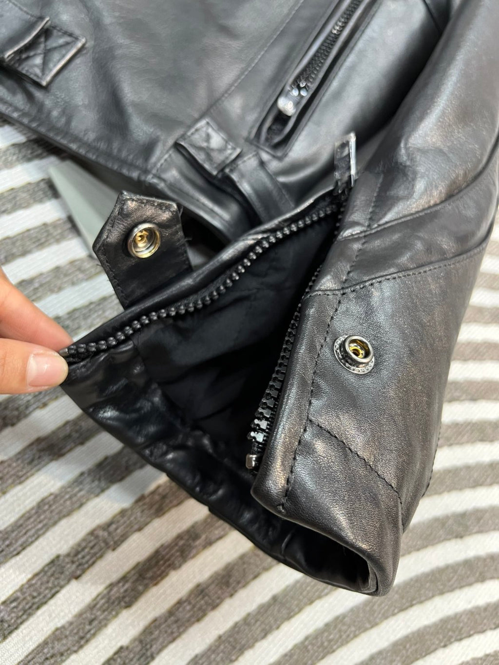 Balenciaga Men's Spring And Fall Monogrammed Black Zipper Long Sleeve Leather Biker Jacket Leather Pants Suit Set #73678