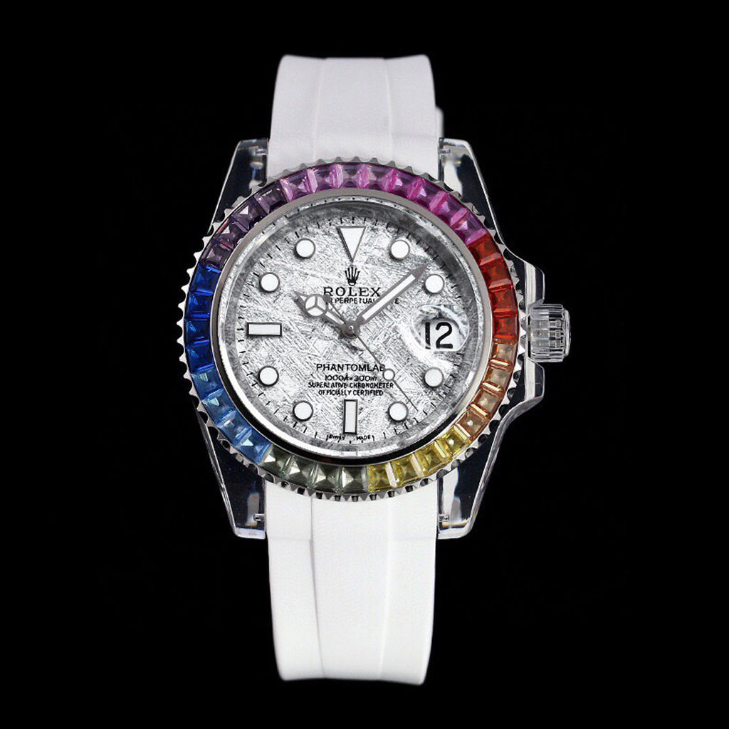 Rolex glass crystal series white tape plus transparent tape blue luminous watch accessories jewelry #82249