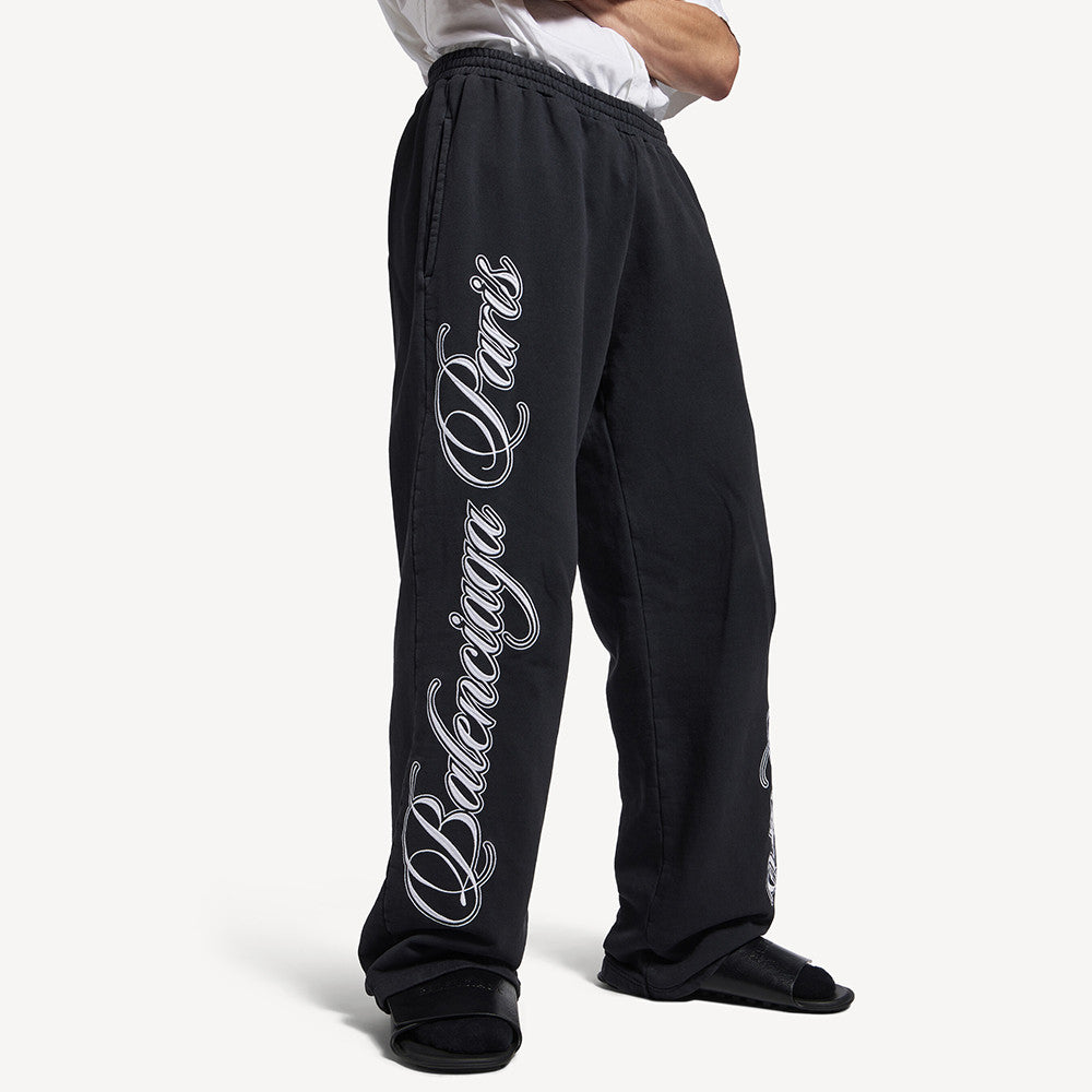Balenciaga Men's Cursive Baggy Pants in Black white  #335553