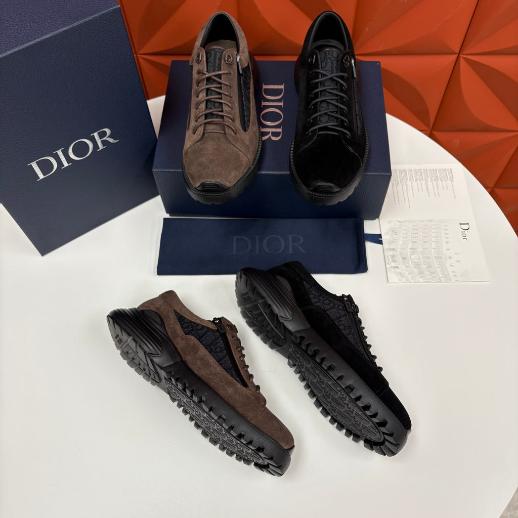 DIOR Comba Men's and Women's Spring/Summer Fashion Casual Solid Color Round Toe Lace Up Suede and Oblique Print Fabric Blend Casual Sneakers Shoes #78729
