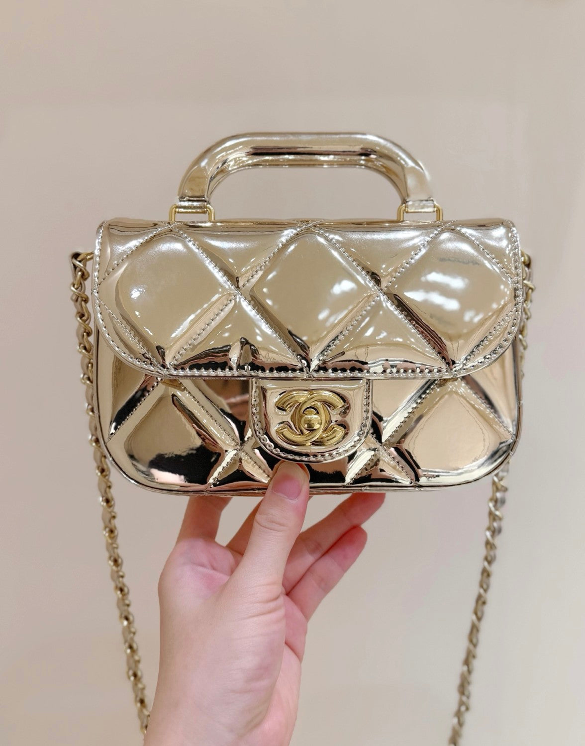 Chanel Small Clutch With Chain Mirror Calfskin Metal #375531