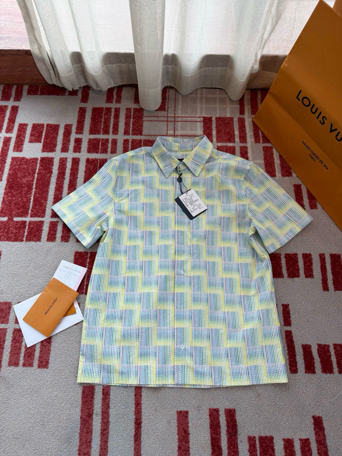 Louis Vuitton Men's Summer Rainbow Letter Print Single Breasted Short Sleeve Shirt #76439