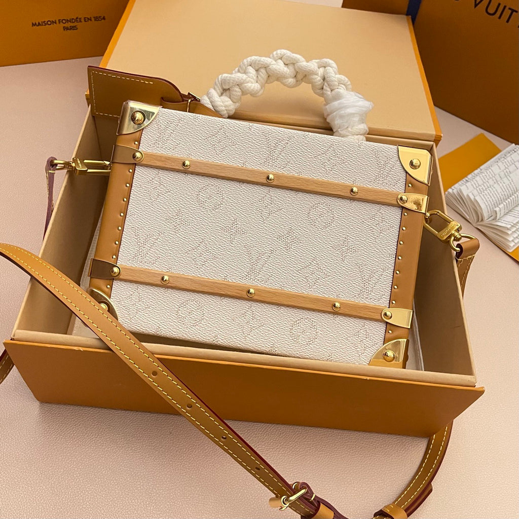 Louis Vuitton Handle Trunk Women's Solid Color Detachable Adjustable Shoulder Strap Buckle Closure Coated Canvas Box Bag Single Shoulder Crossbody Handbag Bags #77789