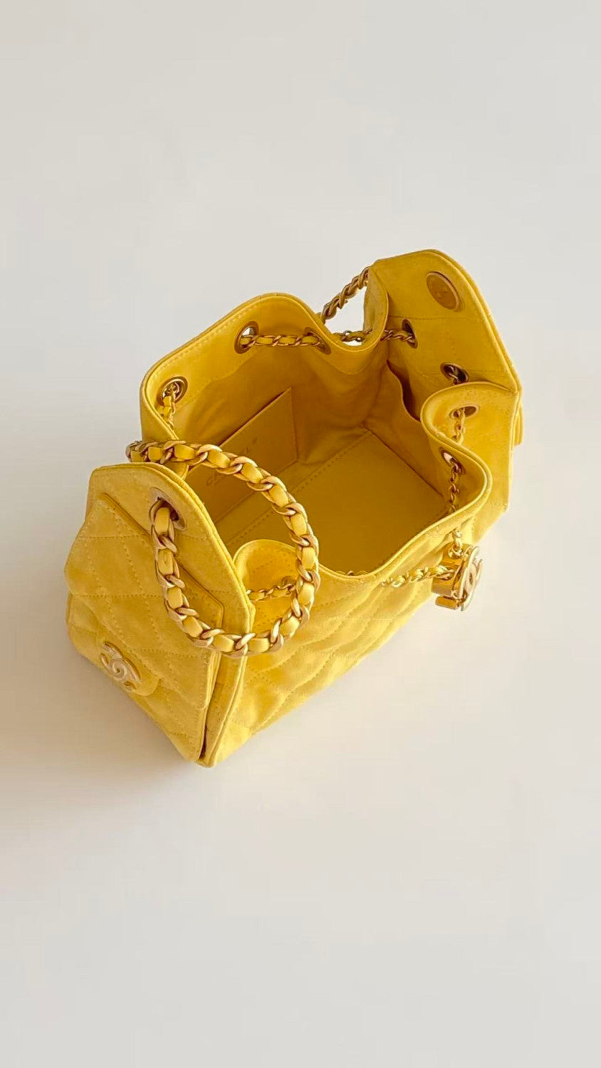 Chanel 25 Women's Mini Bag Suede-Effect Calfskin And Gold-Tone Metal Yellow #332928