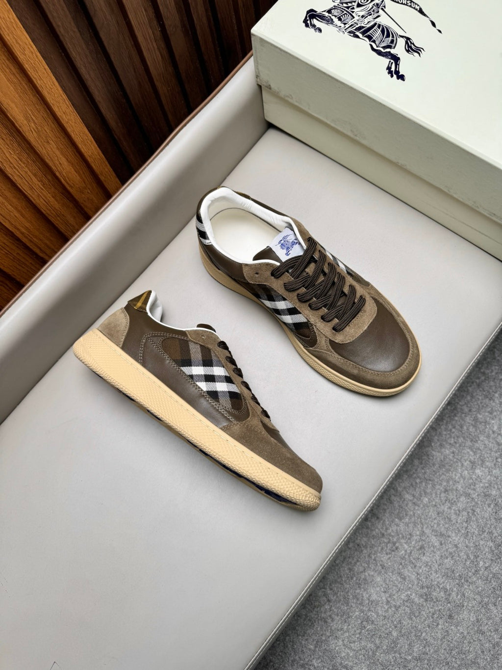Burberry Leather Suede and Check Terrace Sneakers #385998