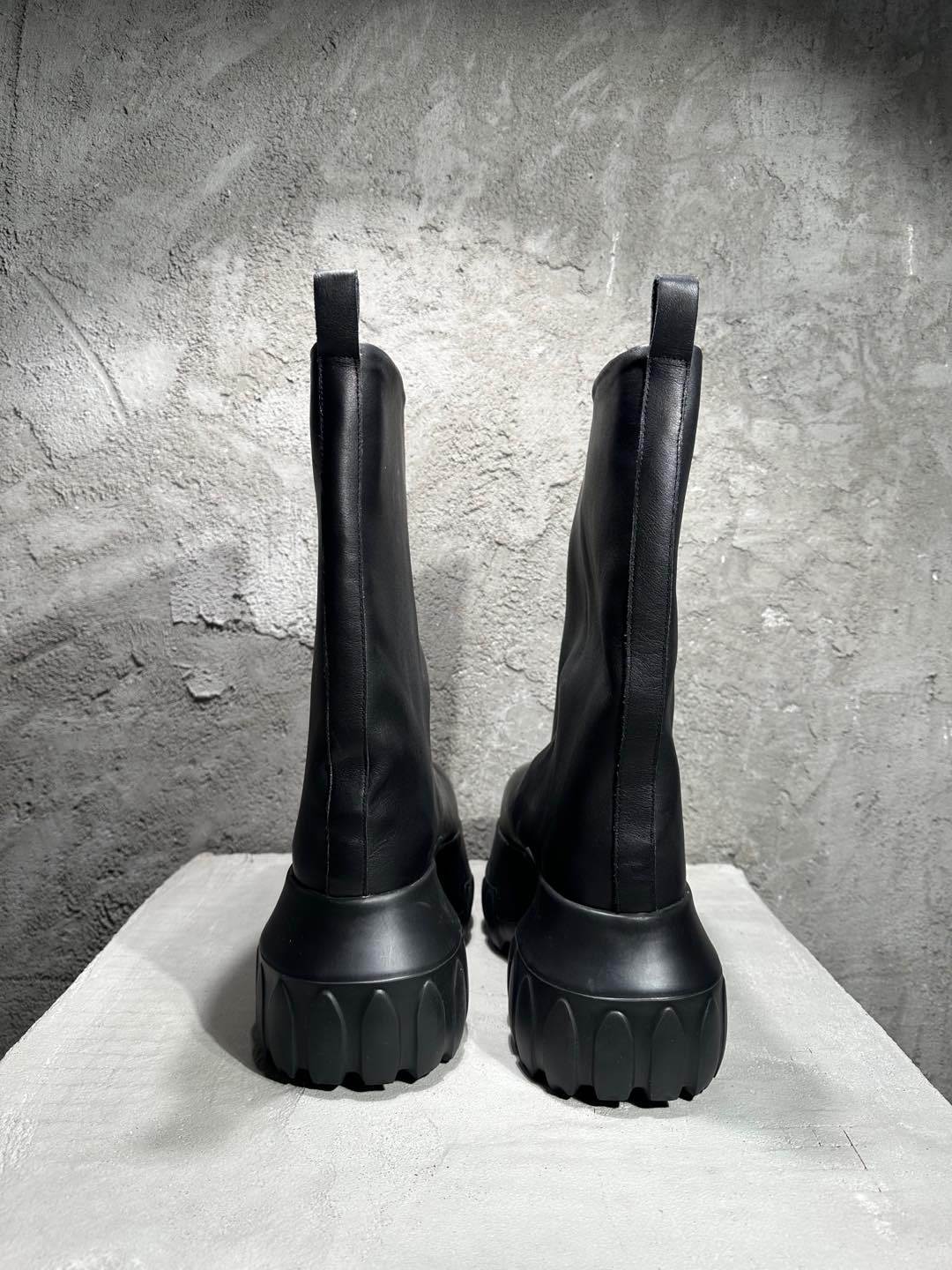 Rick Owens Men's And Women's Solid Color Thick Soled Round Toe Cowhide High Top Boots Shoes #77262