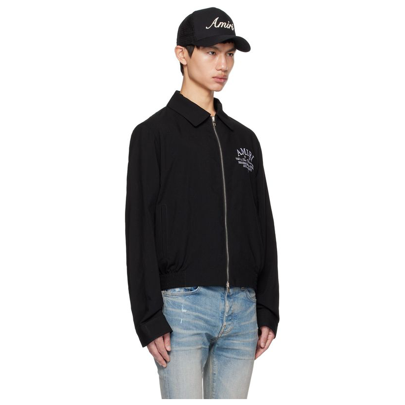AMIRI Men's Arts District Jacket Spring/Fall Logo Embroidered Collar Zip-Up Solid Color Long Sleeve Outerwear #81542