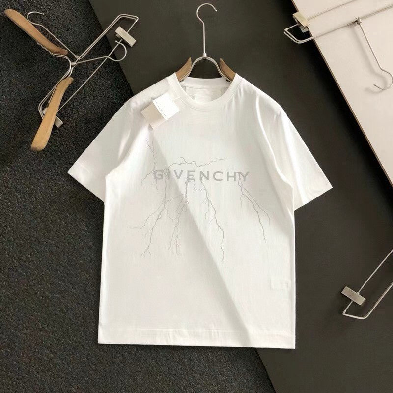 Givenchy Men's Summer Lightning Graphic Printed Solid Colour Round Neck Cotton Short Sleeve T-Shirt #97883