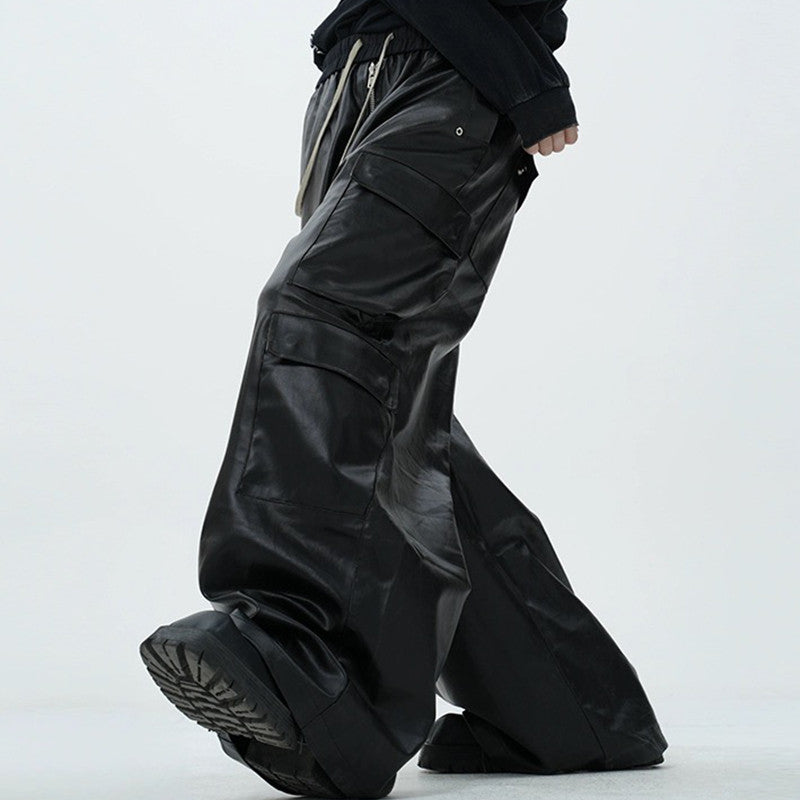 Rick Owens Men's Fashion Biker Retro Work Pants Zipper Drawstring Black Multi-pocket Loose Long Pants Ngvp #7442