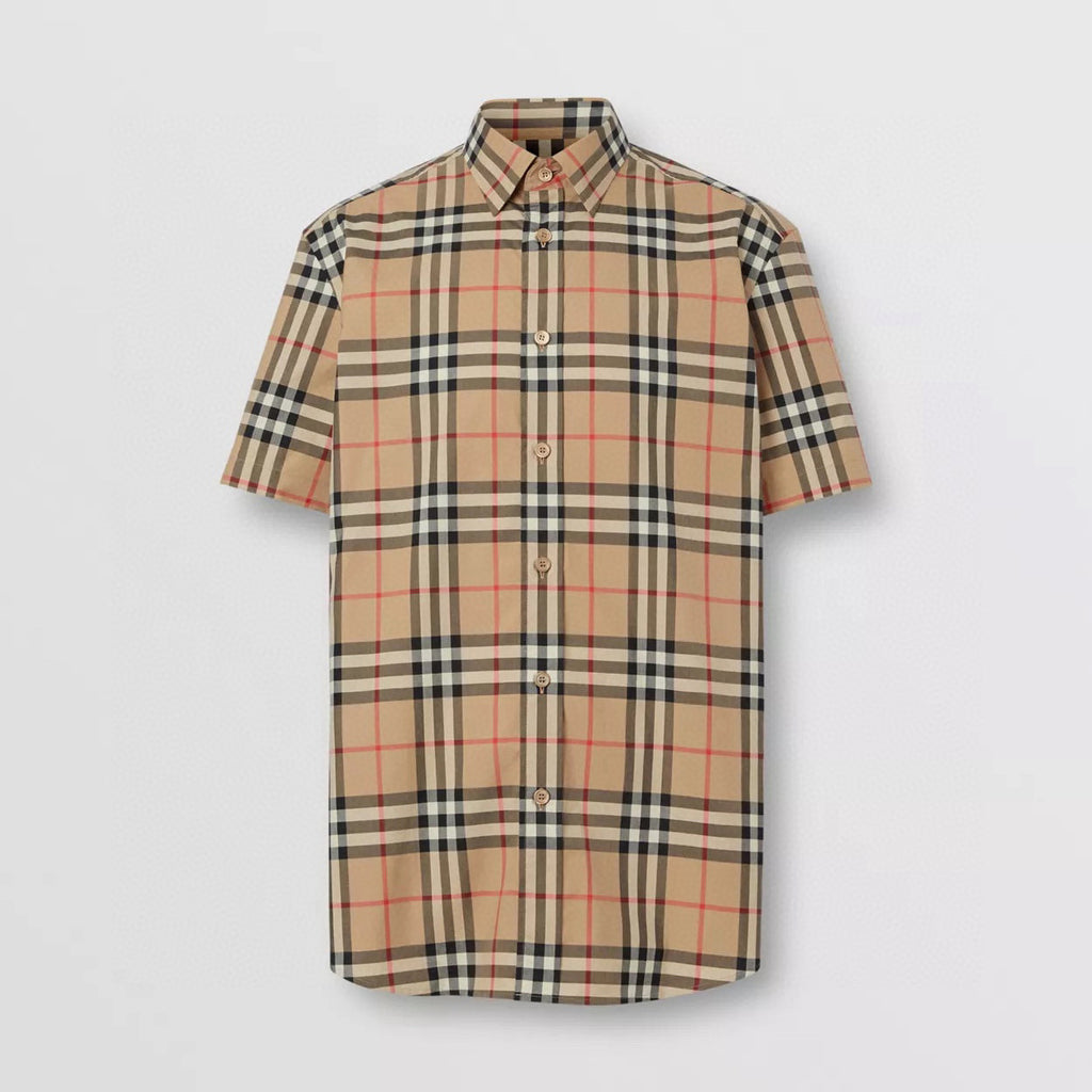 Burberry Men's Summer Checkered Print Single-Breasted Collar Short-Sleeved Shirt #77686