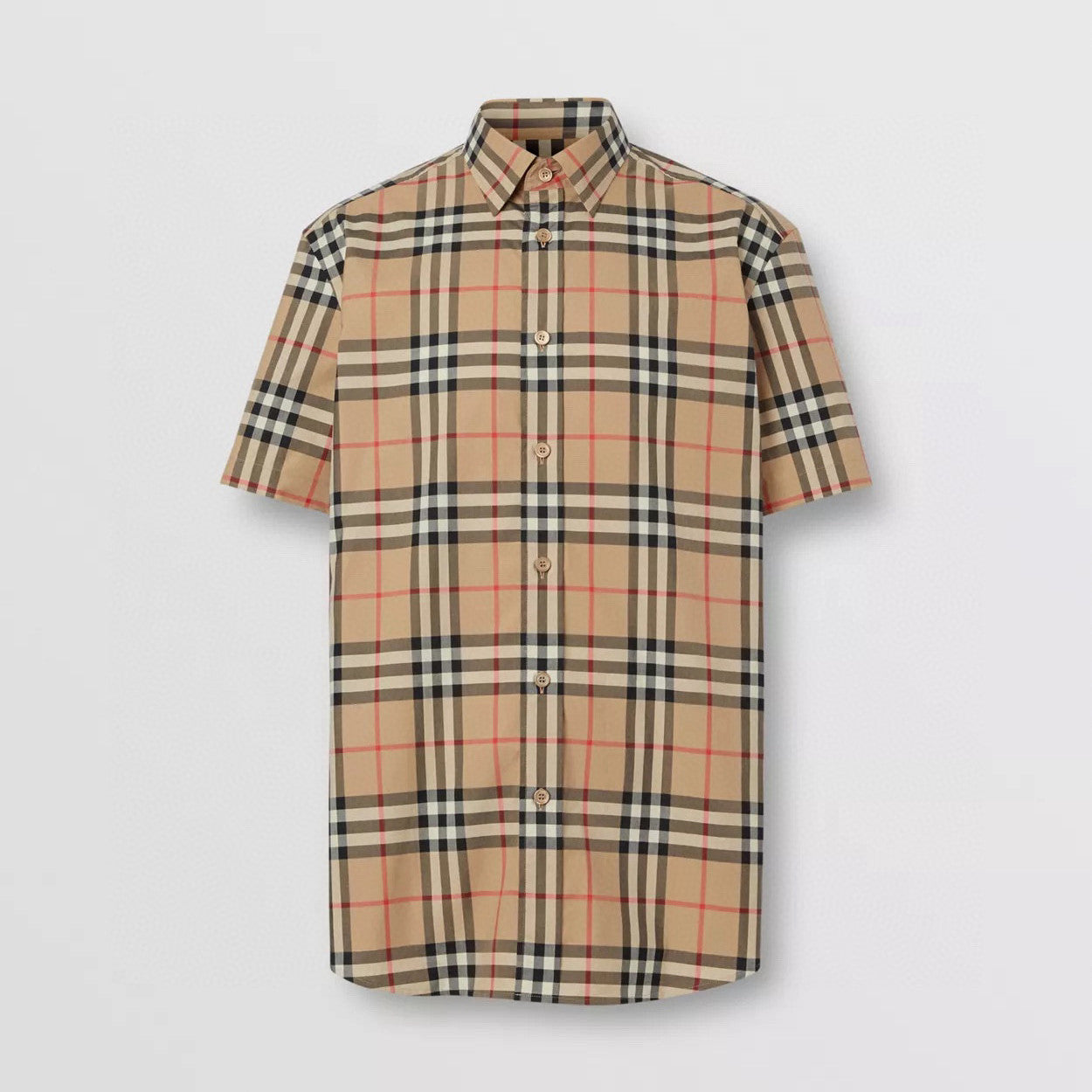 Burberry Men's Summer Checkered Print Single-Breasted Collar Short-Sleeved Shirt #77686