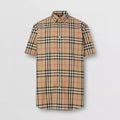 Burberry Men's Summer Checkered Print Single-Breasted Collar Short-Sleeved Shirt #77686