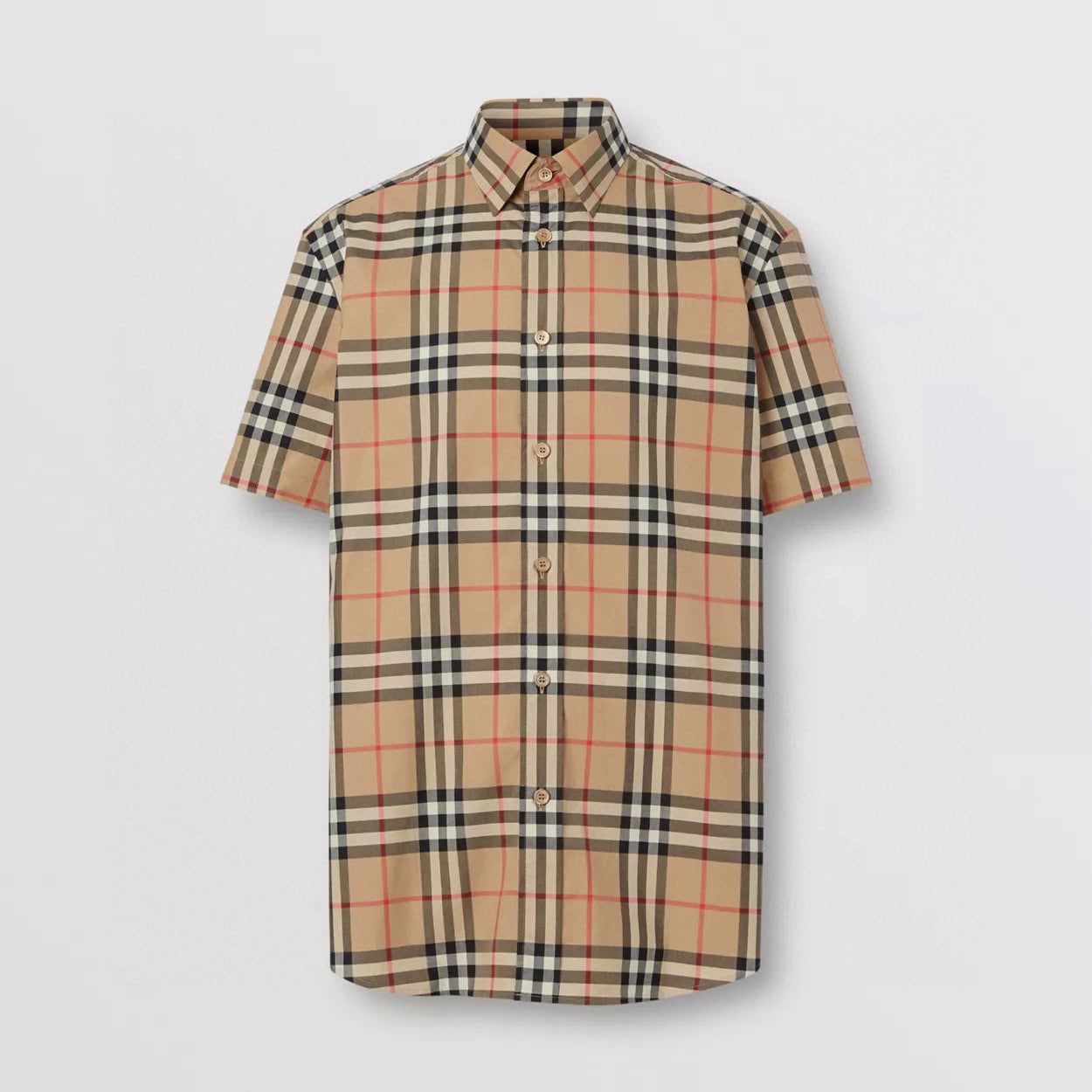 Burberry Men's Summer Checkered Print Single-Breasted Collar Short-Sleeved Shirt #77686