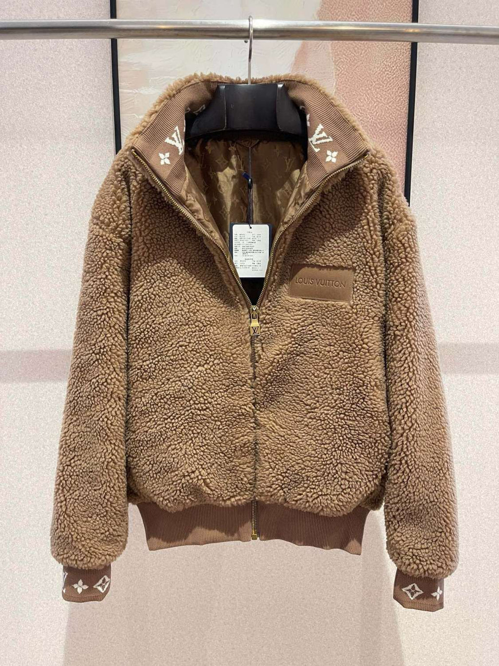 Louis Vuitton Women's and Men's Suede Leather Label Teddy Velvet Suede Belted Jacket With Leather Patches #332529