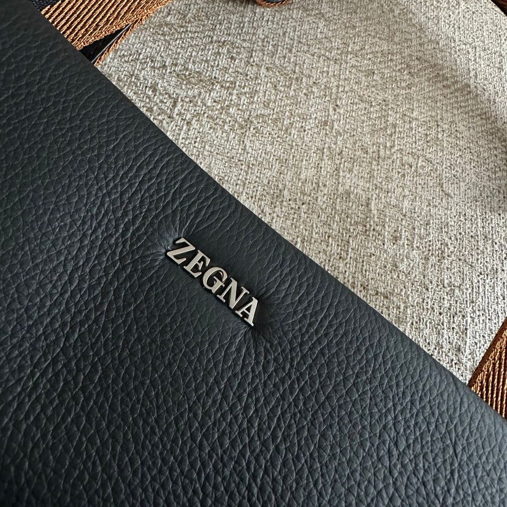 Zegna Men's Business Handheld Tote Bags Imported Leather Laptop Bag # 195386