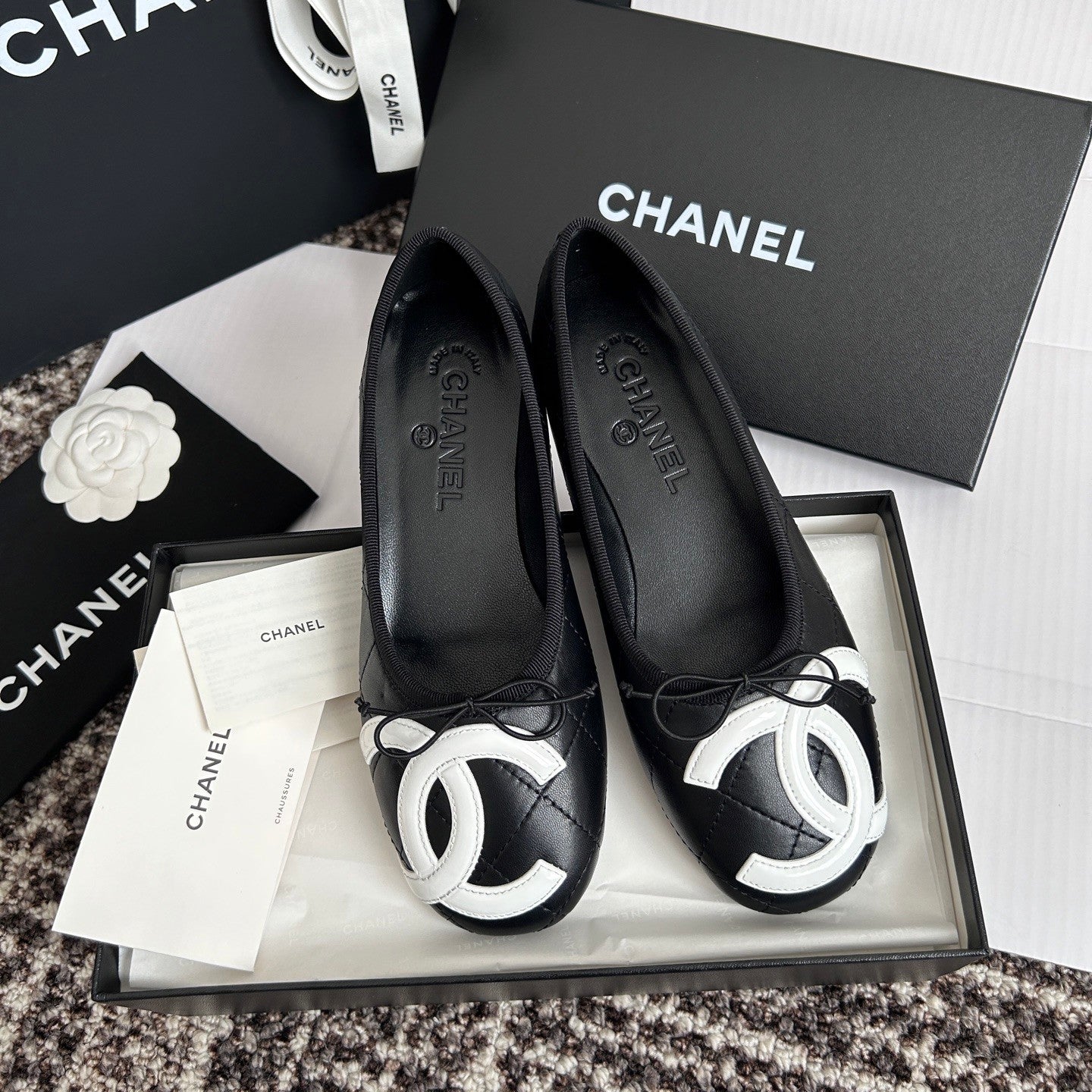 Chanel Lambskin Cambon Quilted Ballerina Flats #310355