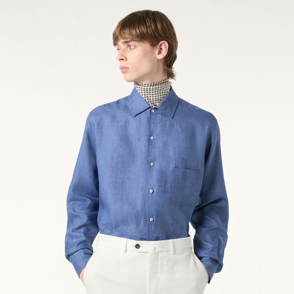 Loro Piana Men's Spring/Fall Fashion Classic Solid-Color Collared Single-Button Linen Shirt #78636
