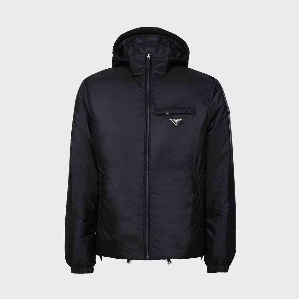 Prada Men's Fall/Winter Hooded Zipper Solid Color Re-Nylon Puffer Jacket #96855