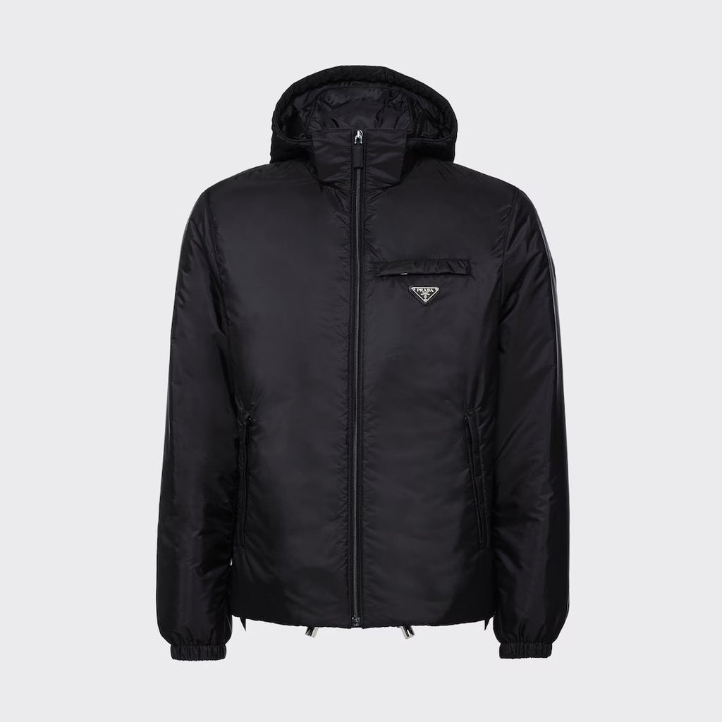 Prada Men's Fall/Winter Hooded Zipper Solid Color Re-Nylon Puffer Jacket #96855