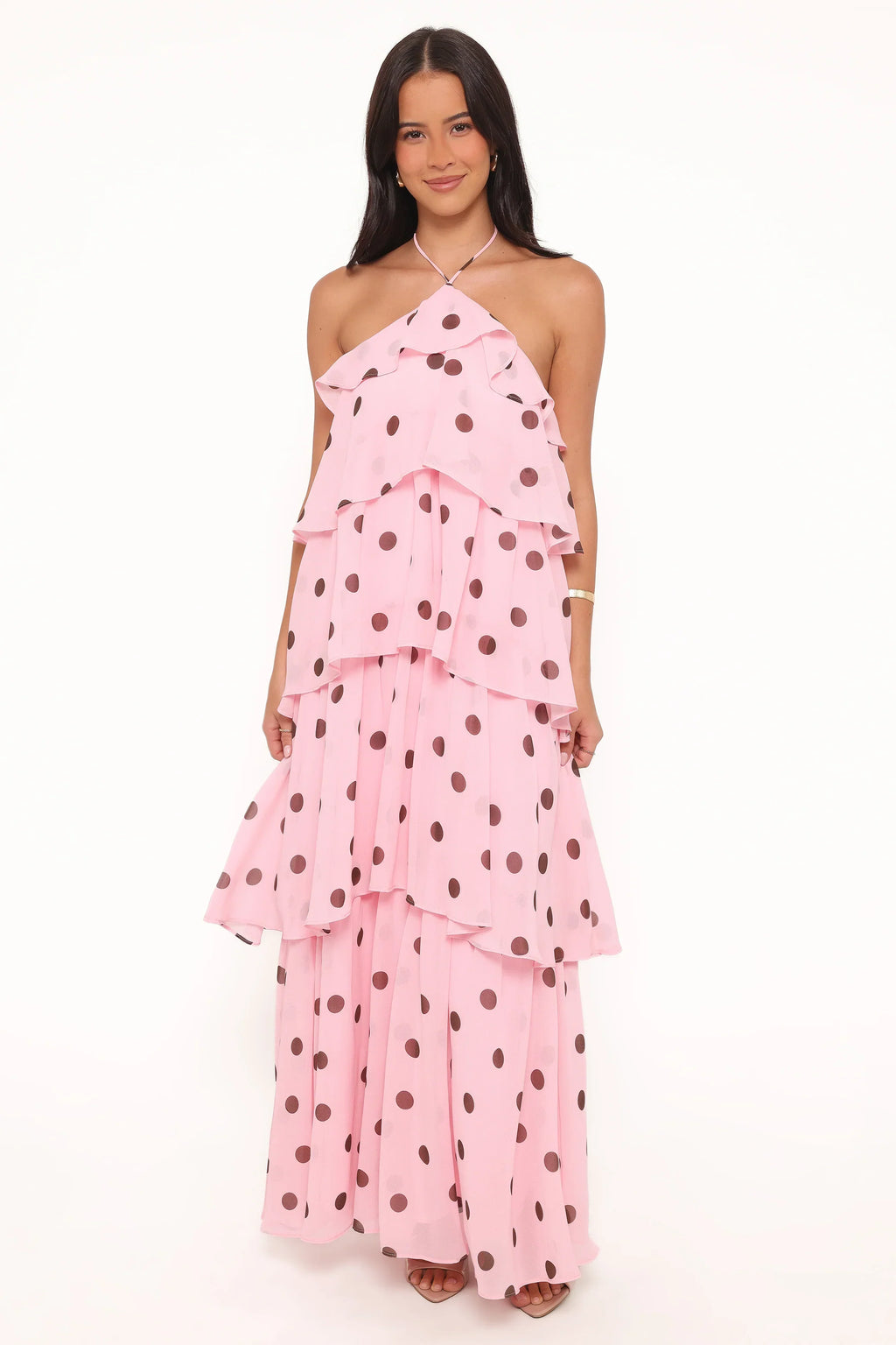 Chasity Halterneck Maxi Dress - Pink Polka Dot