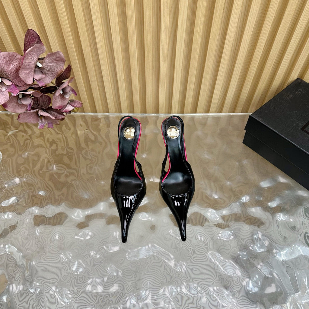 Saint Laurent AMALIA Women's Fashion Classic Pointed Toe Leather Patent Leather Open Toe Stiletto Heels Heel Height Approximately 10.5cm High Heels Shoes #78994