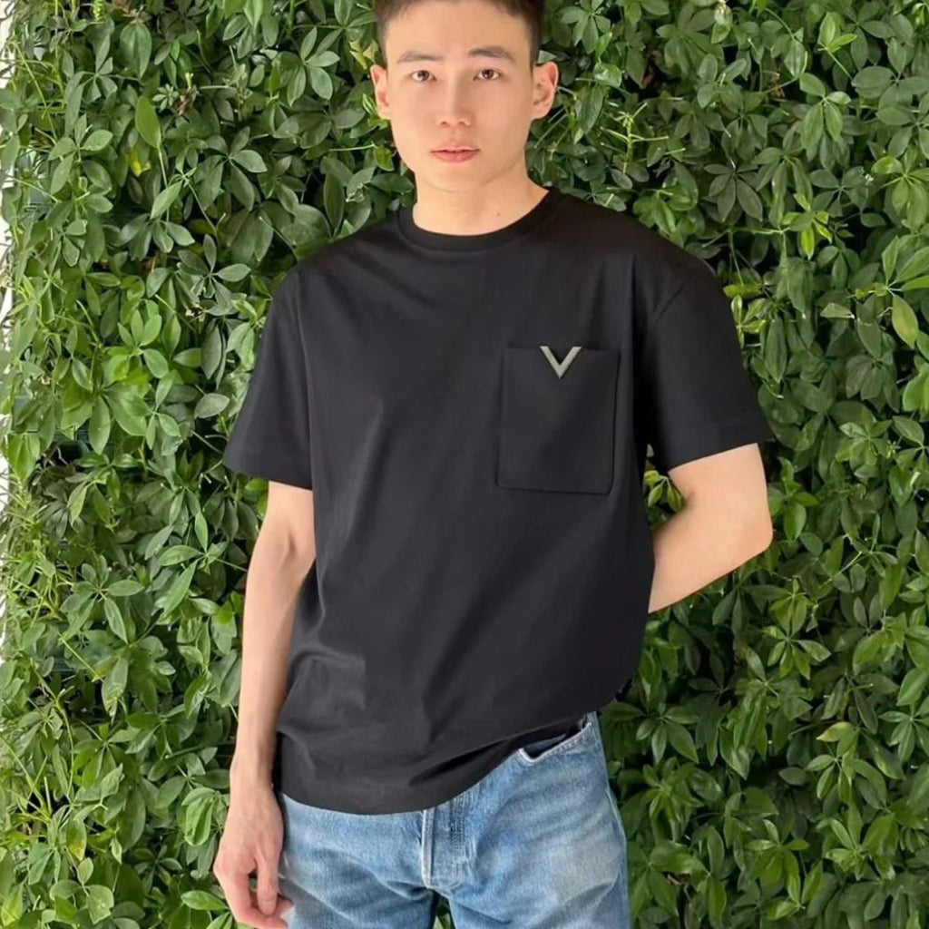 Valentino Men's Spring Summer Cotton Short Sleeve Fashion Casual Pocket Solid Color Simple T-Shirt Ngvp#8768