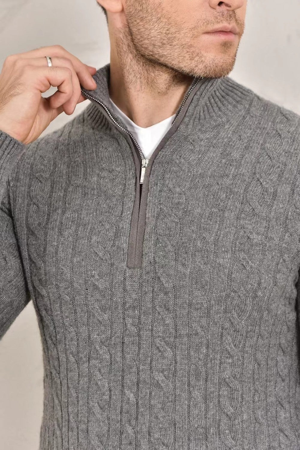 Loro Piana Men's Fall/Winter Half High Neck Zipper Long Sleeve Cashmere Fitted Knit Sweater Ngvp #9738
