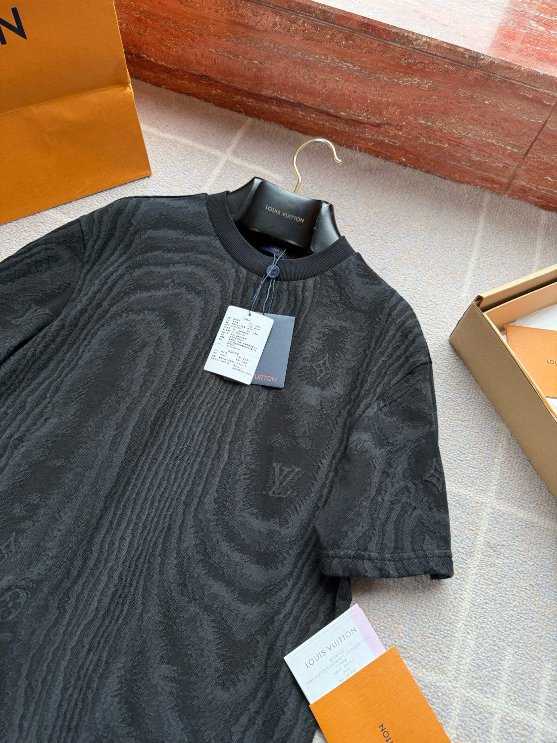 Louis Vuitton Men's Summer Solid Color Wood Grain Print Round Neck Cotton Short Sleeve T-Shirt #77366