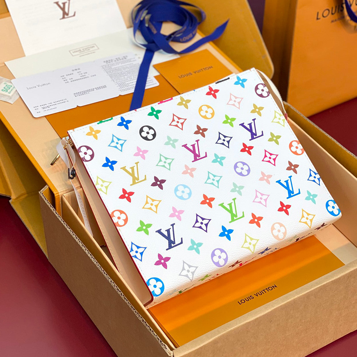 Louis Vuitton LV x TM Women's Colorful Logo Print Zipper Closure Coated Canvas Clutch Bag Bags #75164