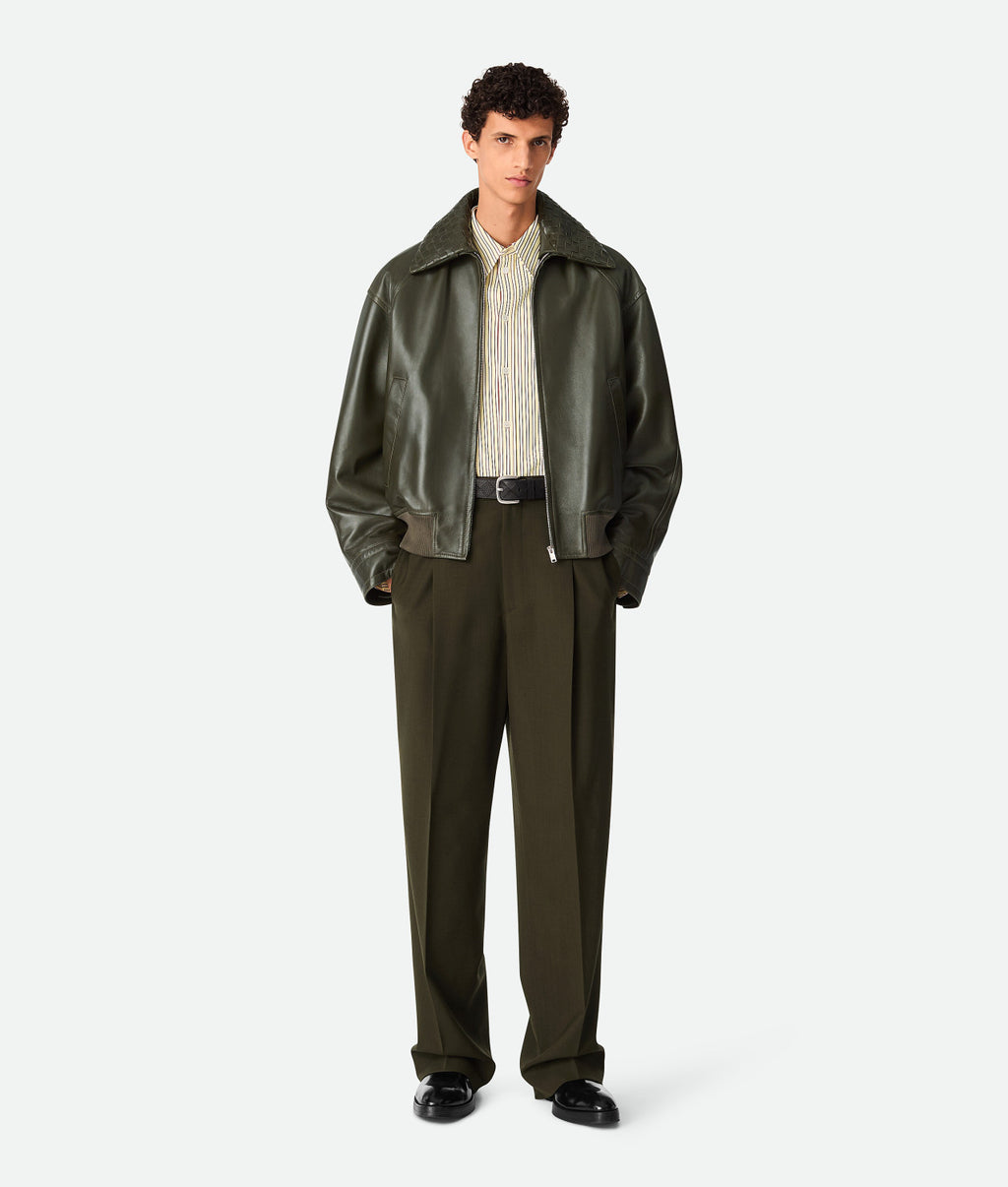 Bottega Veneta Men's Fall And Winter Woven Leather Collar Zipper Leather Jacket Business Casual Fashion Luxury Leather Jacket Coat Ngvp #2484