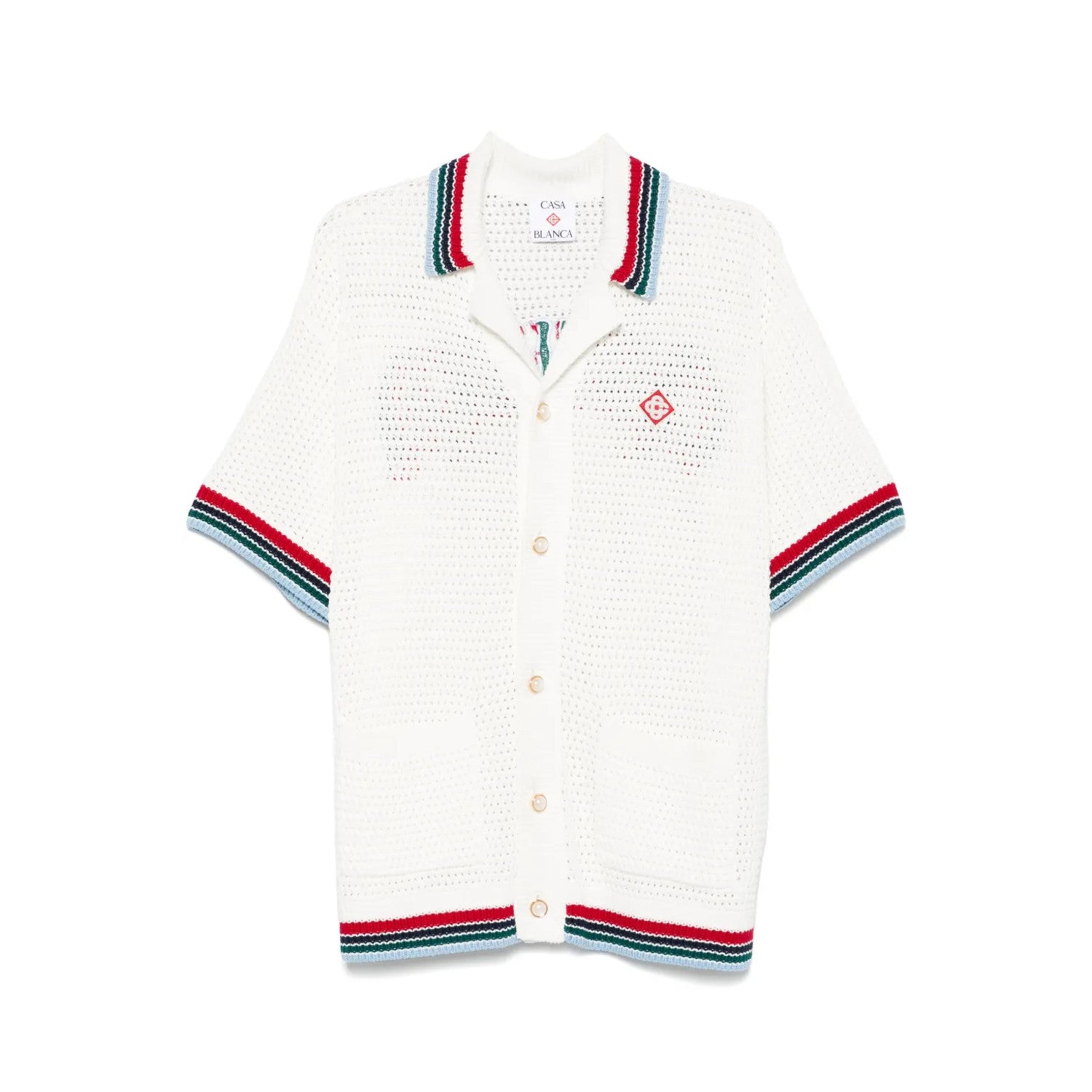Casablanca Men's Summer Solid Color Skeleton Knit Breathable Single Breasted Short Sleeved Shirt Drawstring Tie Casual Knit Shorts Suit Set #76351